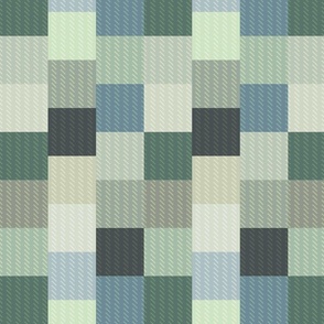 Traditional Quilted Check geometric in forest green and natural blue