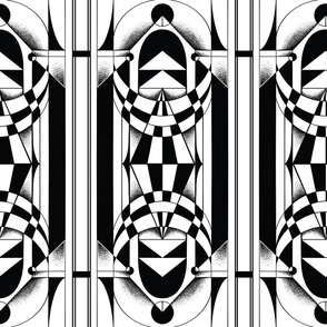 Geometric Art Deco Bold Graphic Print Hand-drawn in White & Black