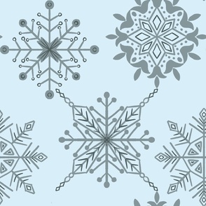  (L) Snowflakes - sky blue and grey