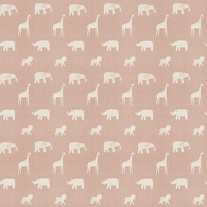 African animals quilt square on rose gold - Girl room decor - Pink elephant, giraffe, rhino - linen texture