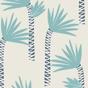 Large scale  palm tree turquoise on ecru