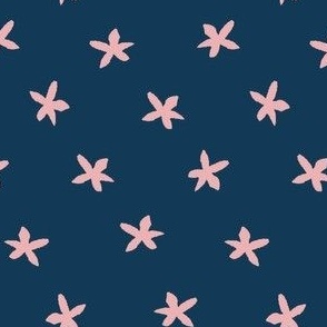 Simple Pink star flowers on navy blue