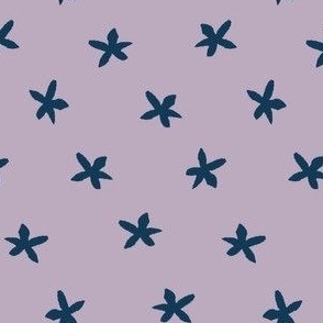 Simple navy blue star flowers on Lavender 