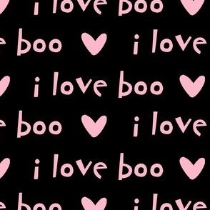 I Love Boo pink text on black