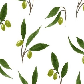Hand Drawn Olives greens-white large