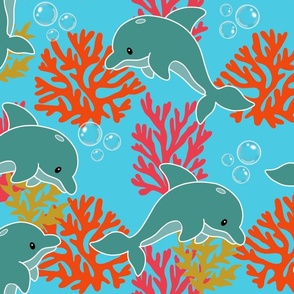 Beautiful dolphins amid corals (large)
