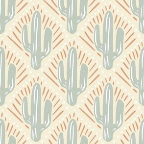 Cacti On The Rise Sunset Sunrise Wild West Desert Modern Kids Ecclectic Teal 4in Medium