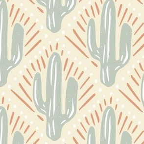 Cacti On The Rise Sunset Sunrise Wild West Desert Modern Kids Ecclectic Teal 6in Large