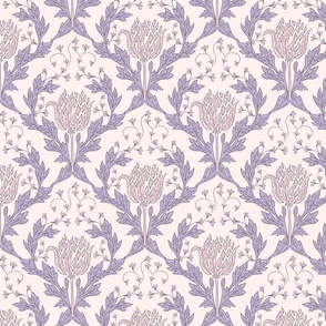 Vintage purple acanthus. Luxurious upholstery. Antique glam flowers. 