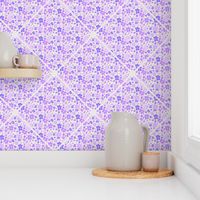 12” Lilac and Lavender Retro Florals Diamond Tile - Medium