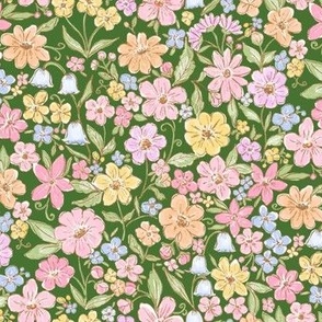 Watercolor Summer Wildflower, Ditsy Micro Floral, Green Floral Chintz, Traditional, Cottagecore, Grandmillennial, Preppy PF158ai