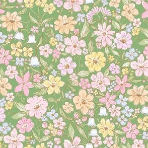 Watercolor Summer Wildflower, Ditsy Micro Floral, Spring Green, Pastel Floral Chintz, Traditional, Cottagecore, Grandmillennial, Preppy PF158ah