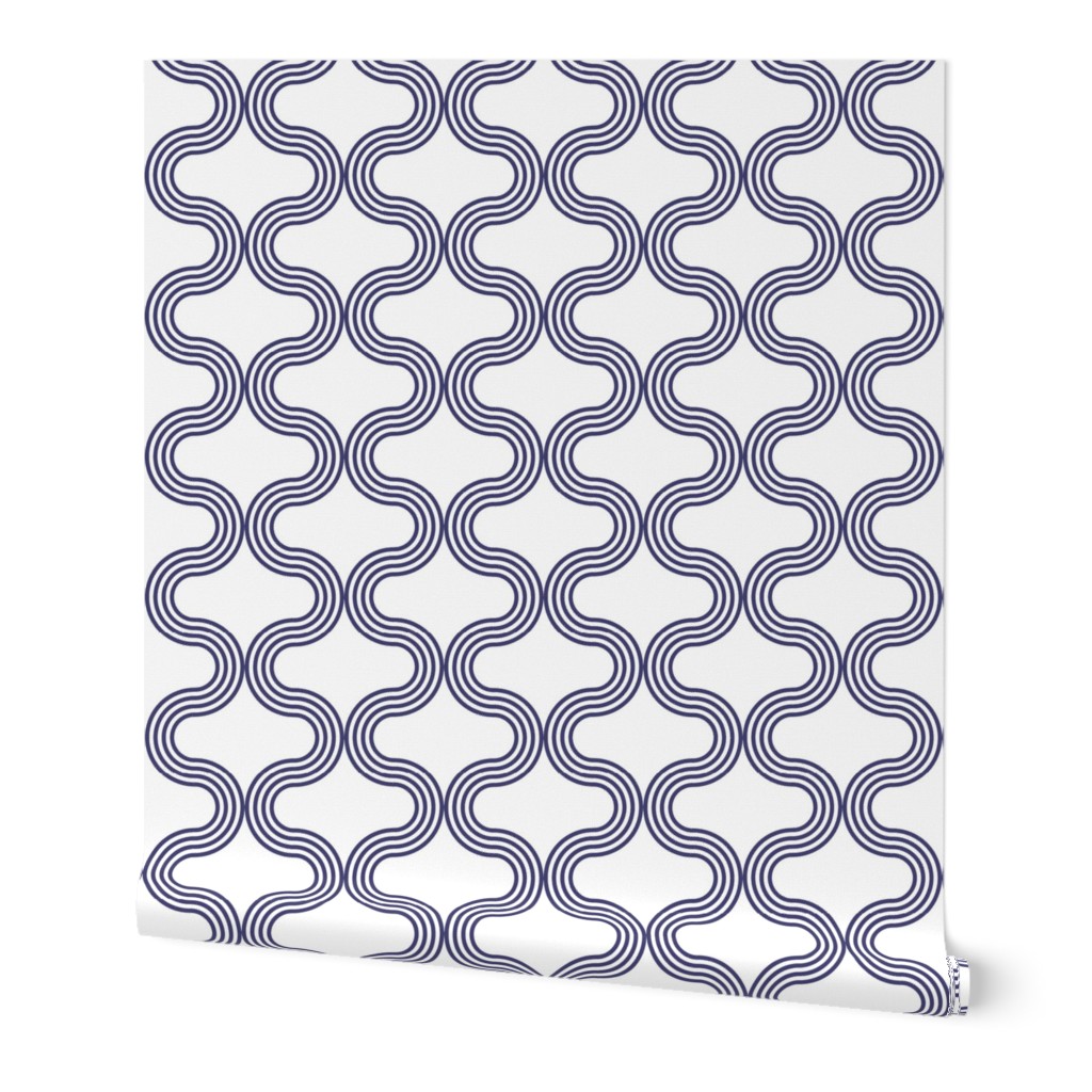 Wave Trellis Geometric  Navy Blue and White