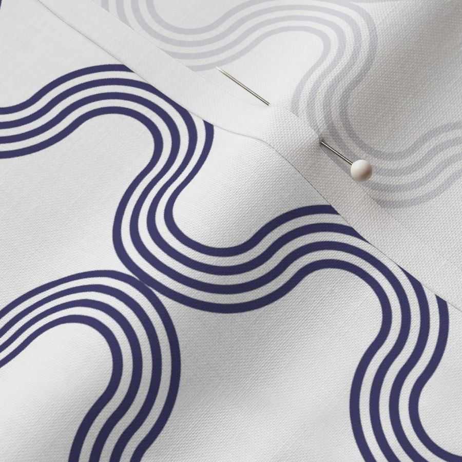 Wave Trellis Geometric  Navy Blue and White