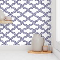 Wave Trellis Geometric  Navy Blue and White