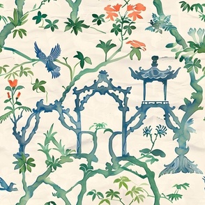 Blue and green chinoiserie silhouettes