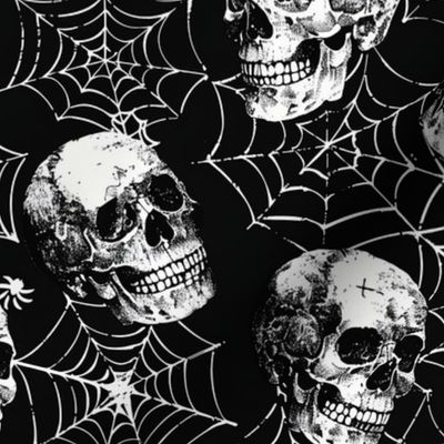 Bigger Gothic Skulls and Cobwebs Black and White