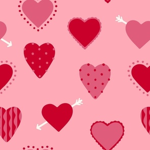 Lovers Lane patterned hearts, pink and red