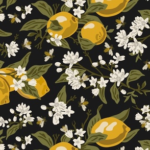Bees And Lemons ROTATED - Large - Black (K90)