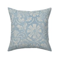 French Country Florals and Leaves in Soft Blue and Off-White_12x12