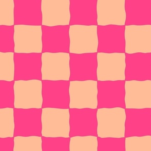 Hot Pink and Peach Funky Checkers | Large