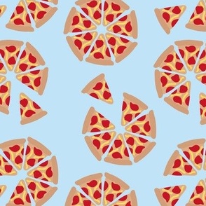 Pizza party - pepperoni and cheese  pizza slices food design on blue