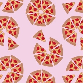 Pizza party - pepperoni and cheese  pizza slices food design on pink