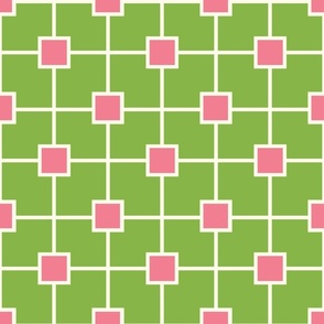 (M) Classic Trellis, Lattice, English Country Garden Lime Green, Pink and Off White