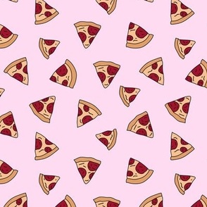 Freehand tossed pizza slice design on pink 
