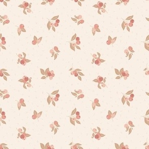 Delicate Berry Branches Shades Of Pink Berries And Beige Leaves On Cream White