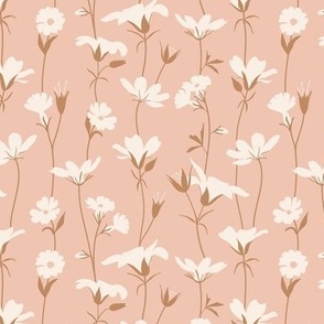 M. Delicate Hand Drawn Flowers Cream White Bloom On Soft Peach Pink, medium scale