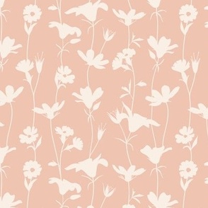 M. Delicate Hand Drawn Flowers Cream White On Warm Soft Pink, medium scale