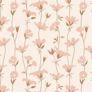 M. Delicate Hand Drawn Flowers Soft Pink On Cream White, medium scale