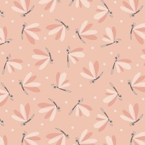 Elegant Dragonflies With Dots On Warm Soft Pink