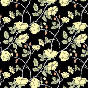 Wild Rose Vines/Trailing Floral/Arts and Crafts Roses -  Yellow Black Large