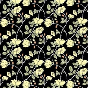 Wild Rose Vines/Trailing Floral/Arts and Crafts Roses -  Yellow Black Small