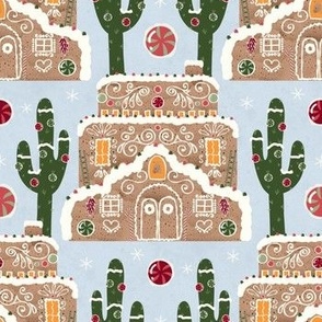 Natural Christmas - Southwestern Gingerbread House with Cactus lt blue bkg