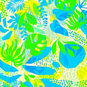 (M) Tropical boho foliage - Vibrant Jungle Nature Neon Blue Green