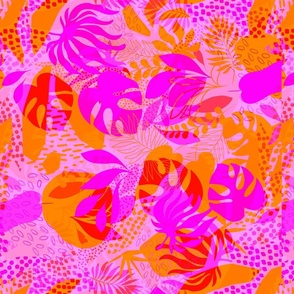 (S) Tropical boho foliage - Vibrant Nature Neon Pink and Orange