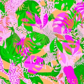 (M) Tropical boho foliage - Vibrant Jungle Nature Neon Pink and Green