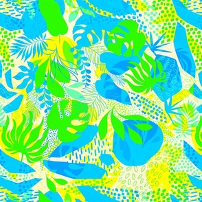 (S) Tropical boho foliage - Vibrant Jungle Nature Neon Blue Green