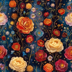 Fabric Roses Whimsical Midnight Garden