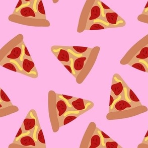 Retro bright pizza party - nineties food design pepperoni and cheese on pink 