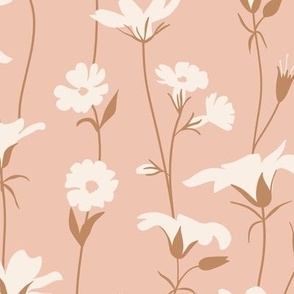 L. Delicate Hand Drawn Flowers Cream White Bloom On Soft Pink, large scale