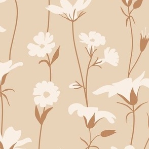 L. Delicate Hand Drawn Flowers Cream White On Warm Neutral Beige, large scale