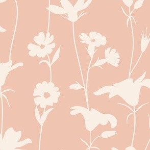 L. Delicate Hand Drawn Flowers Cream White On Warm Soft Pink, large scale