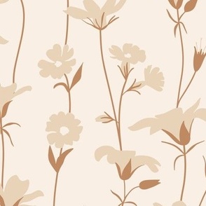 L. Delicate Hand Drawn Flowers Warm Neutral Beige On Cream White, large scale