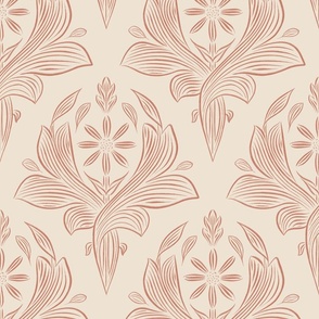 Large Scale // Classic Botanical Line Art - Terracotta Red, Very Pale Taupe 02 - vintage floral