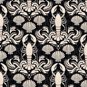 Lobster damask cream and charcoal black - medium scale