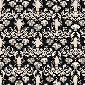 Lobster damask cream and charcoal black - small scale